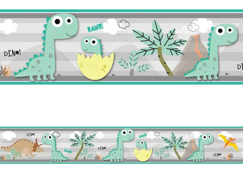 Imagem 1 de 2 de 2 Faixa Adesivo De Parede Borda Decorativo Dinossauro Nome