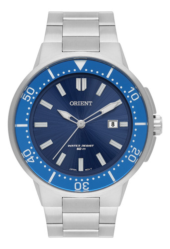 Relógio Orient Masculino Mbss1465 D1sx Cor Da Correia Prateado Cor Do Bisel Prateado Cor Do Fundo Azul
