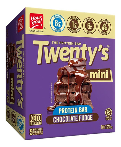 Box 5 Barras Mini Twentys 8g - Your Goal Sabor Chocolate Fudge