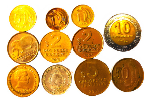Uruguay Lote De 11 Monedas De Distintos Valores Y Años. (Usado)
