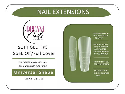 Caja 120 Soft Gel Tips Soak Off Universal Shape Dream Nails