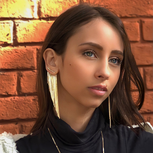 Brinco Ear Jacket Franja Semi Joia De Luxo Folheada Ouro 18k