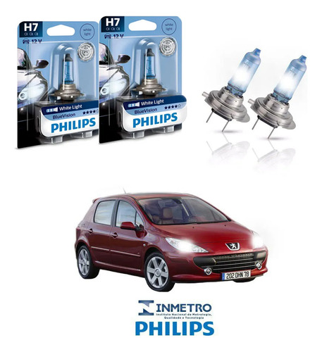 Lâmpadas Farol Baixo Peugeot 307 01-12 H7 Bluevision Philips