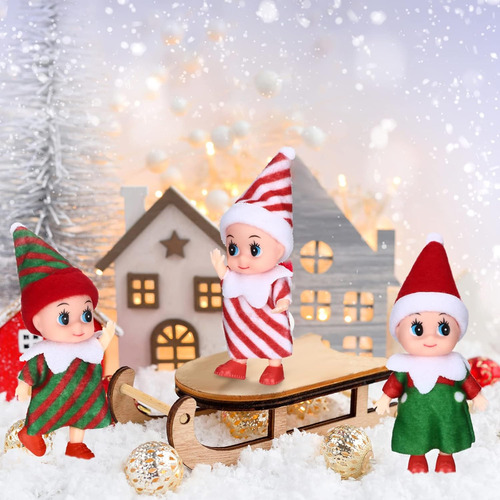 3 Piezas Pequeña Muñeca Elfo Navidad Miniatura Elfo Gemelos