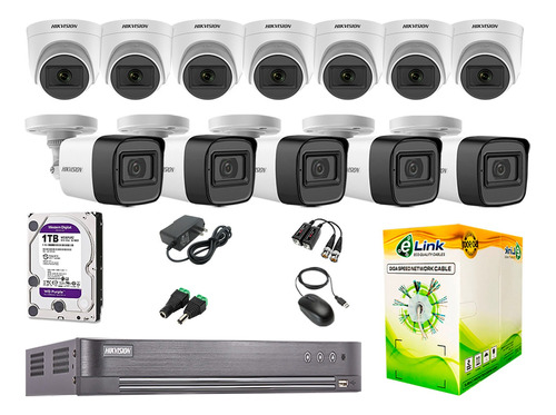 Cámaras Seguridad Kit 12 Hikvision 5mp + Disco 1tb Completo