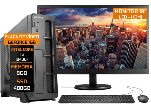 Pc Completo Fácil Slim I5 10400f 8gb Ssd 480gb Monitor 19''