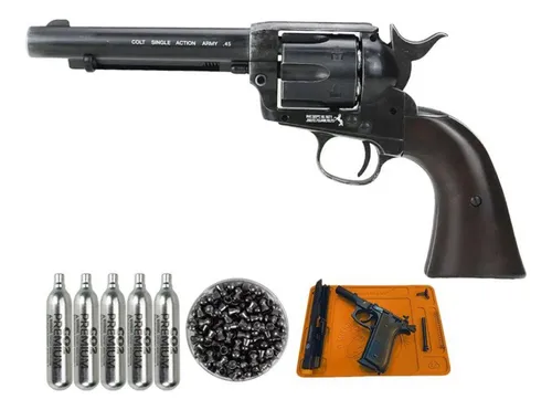 Revólver Pressão Co2 Colt Saa .45 5,5 4.5+co2+chumbo+tapete Revólver Pressão Co2 Colt Saa .45 5,5 4.5+co2+chumbo+tapete