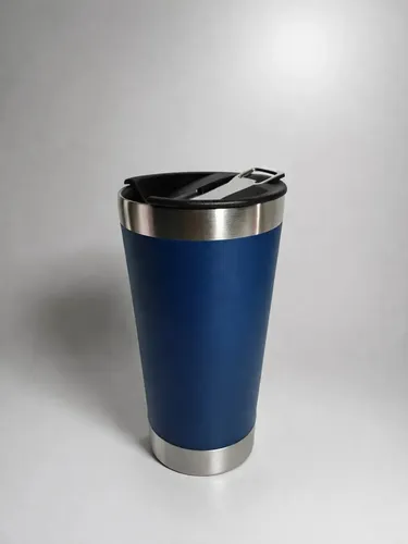 Copo Térmico 473ml Com Tampa E Abridor Para Cerveja Bebidas Cor Azul Liso