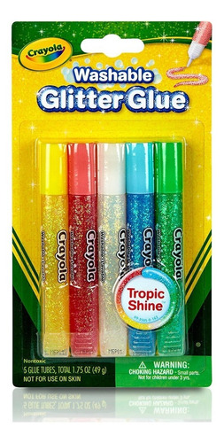 Crayola Glitter Glue Tropic Shine 5 Plumas Pegamento Brillan