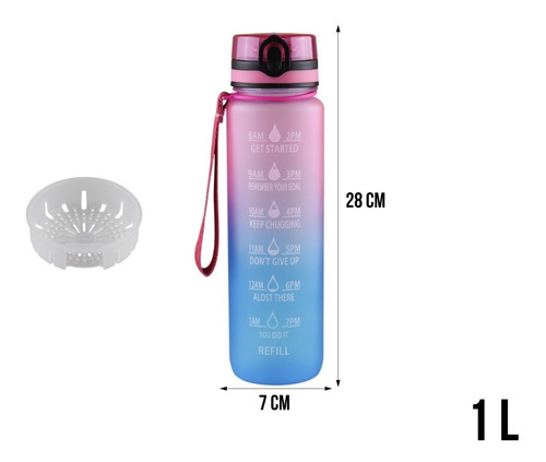Imagen 4 de 10 de Bote Vaso De Agua Motivacional 1000 Ml Termo Cilindro Popote