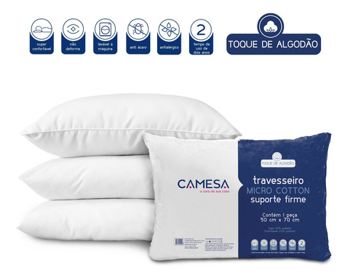 Imagem 3 de 9 de Kit 6 Travesseiro Micro Cotton Suporte Firme