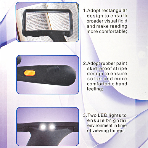 Lupa Portátil Con Mango Oblicuo Rectangular De 2 Led