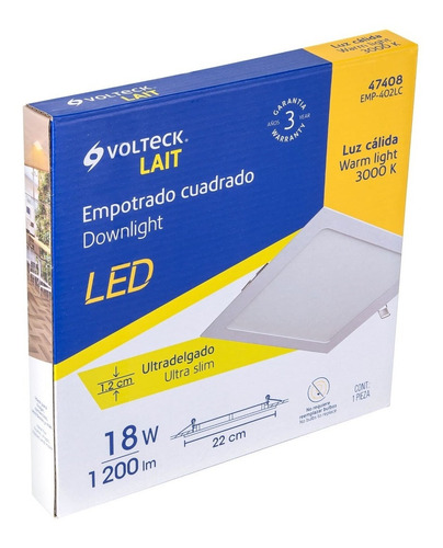 Luminario Ultra Delgado Led 18w Empotrar Cuadrado Luz Cálida Blanco