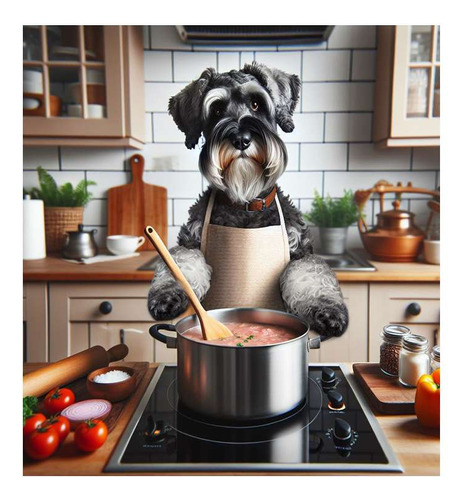 Vinilo 45x45cm Schnauzer Perro Cocinando Con Delantal