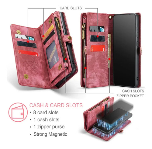 X Funda De Piel Con Tapa Magnética For Samsung Galaxy S25 Edge S24 Fe S23 Ultra S22 Plus S21 Note 20, Funda Tipo Cartera