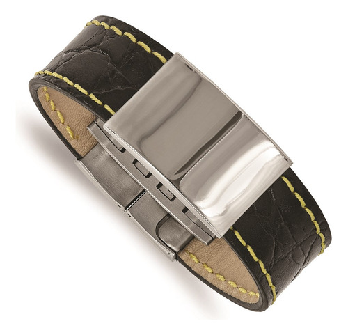 Brazalete Con Cincel, Acero Inoxidable, Cuero Negro Pulido