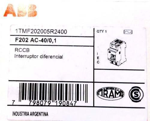 Interruptor diferencial ABB F200 F202 AC-40/0,1