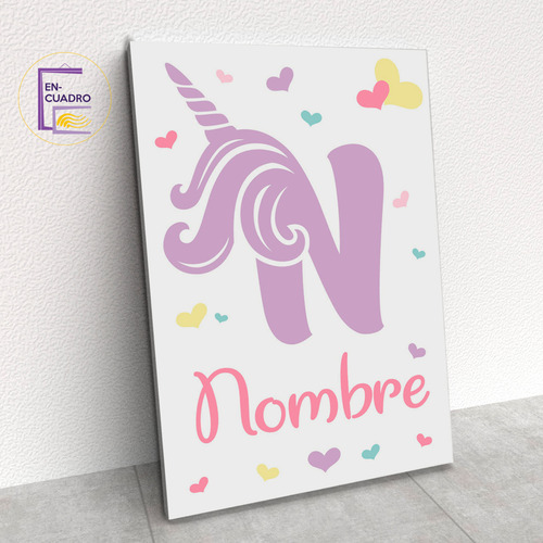 Set 3 Cuadros Personalizados Nombre Unicornio 28x40cm
