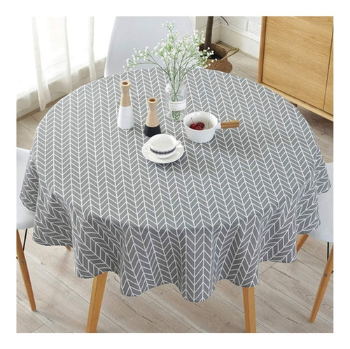 Mantel De Mesa Redondo A Rayas De Algodón (diámetro De150cm)