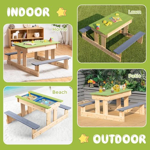 Mesa Picnic Multiusos 3 En 1 Para Niños - Madera - Banco Inc