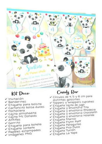 Kit Imprimible Editable Cumpleaños Osito Panda