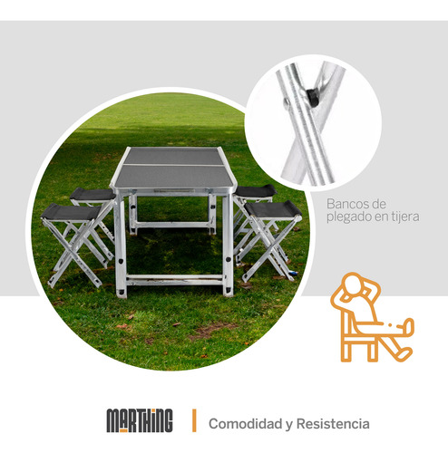 Mesa Plegable Portafolio 1.20m Y 4 Sillas Portátiles Jardin Negro