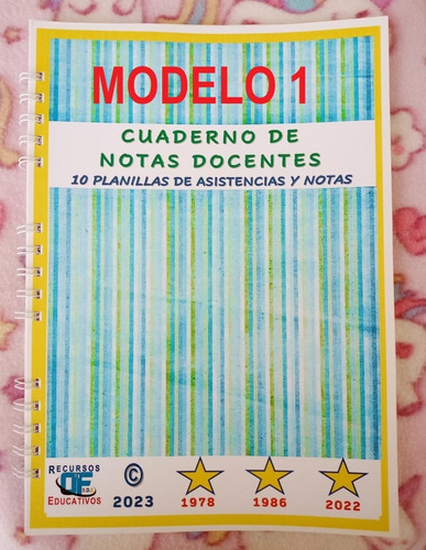 Cuaderno De Notas Docentes Con 10 Planillas De Asist Y Notas