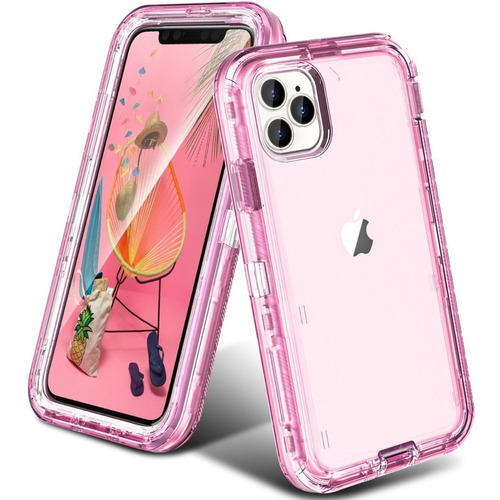 Funda Case De Uso Rudo Para iPhone Transparente Antigolpes Color Rosa iPhone 14 Normal (6.1)