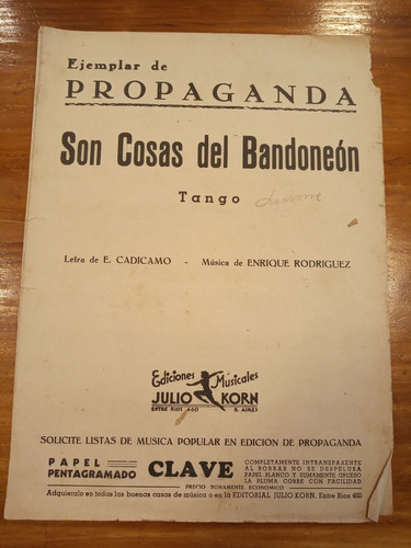 Son Cosas De Bandoneon Cadicamo Rodriguez Tango Partitura