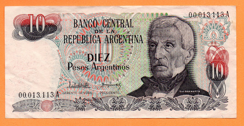 Billete 10 Pesos Argentinos, Bottero 2611, Año 1983 Bueno