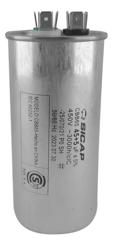 Capacitor Aire Acondicionado Doble 50 + 4 Mf 450vca Metálico