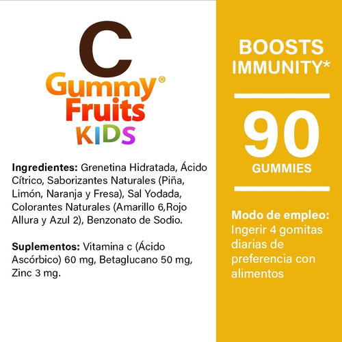 Vitamina C, Gummy Fruits, Kids 90 Gomitas
