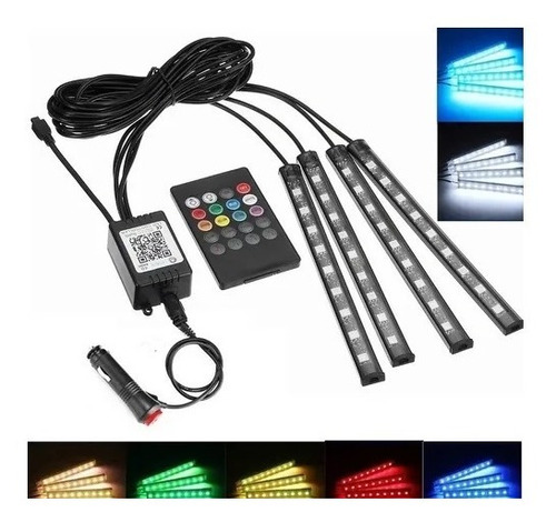 Luz Auto Interior  7 Colores Adhesiva 9 Led + Control