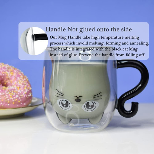 Black Cat Mug Cute Mug With Handle Double Walled Coffee M...