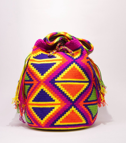 Bolso Wayuú De Gaza Corta Y Ancha Con Diseño Tamaño Grande 