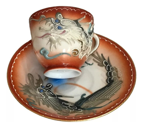 Taza De Porcelana Antigua De Coleccio Japonesa Con Dragon 