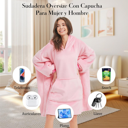 Sudadera Cobija Con Capucha Oversize, Cobija Con Mangas