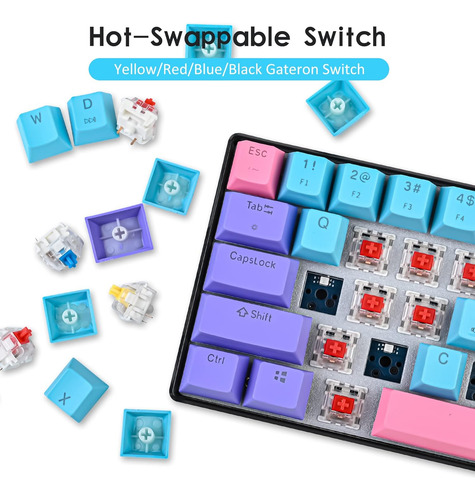 Teclado Inalámbrico Surmen 60%, Para Jugadores, Rgb, Retro..