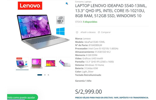 Laptop Lenovo Ideapad S540-13iml, 13.3 