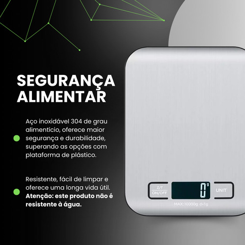 Balança Cozinha 10 Vxn Fit Alimentos 10kg Aço Inox Visor Grande Prateado
