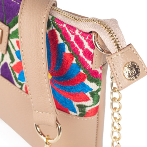 Bolso De Piel Tipo Crossbody Con Telar Artesanal Bolsa Dama Color Maquillaje Diseño de la tela Arena Telar