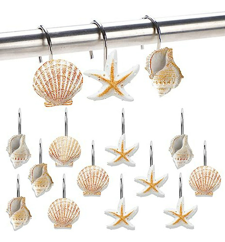 Ganchos Cortina Ducha 12pcs Estrella Concha Decoración Baño