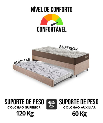 Bicama Box Solteiro Courino Areia 88x188 E Colchão Adorabile