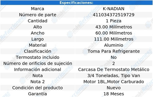 Toma Anticongelante Aluminio 2 Pernos B200 L6 3.7l 71 Al 78