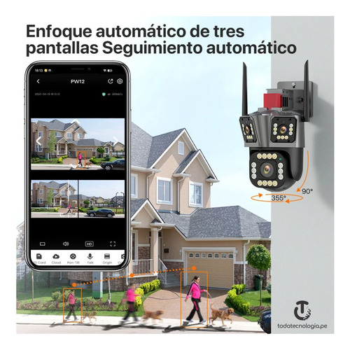 Cámara De Seguridad De 3 Lentes Wifi Sirena