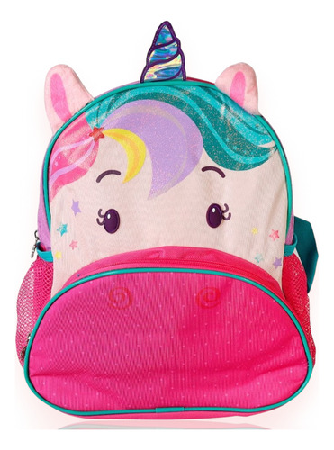 Mochila Criança Menina Costa Cor Rosa Desenho Unicórnio 3d