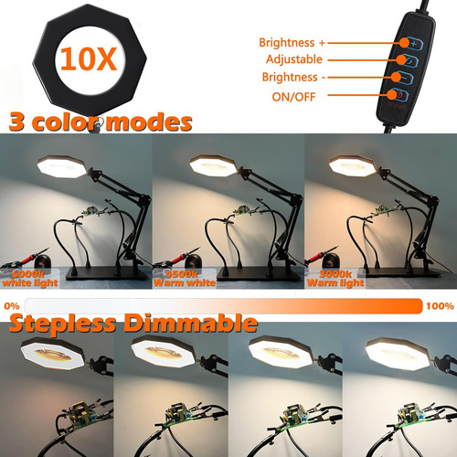 Lupa De 10 Veces Con Luz Y Soporte, Lámpara Led Kuvrs 2200 I