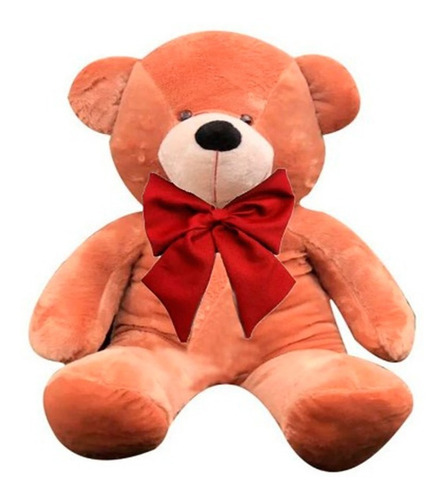 Urso Teddy Grande Pelúcia Mel 90cm Macio Com Laço Vermelho