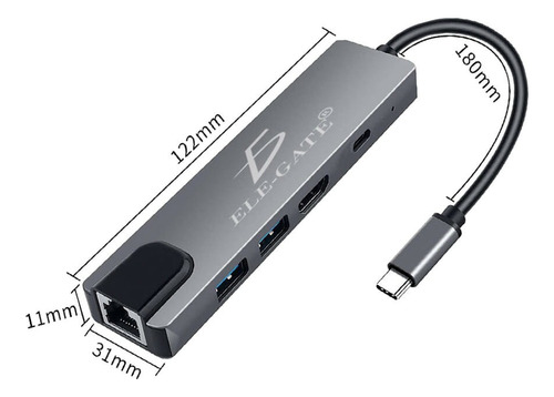 Adaptador De Entrada Tipo C Para Ethernet Rj45 Con 2 Puertos