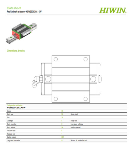 Guia Linear Hiwin - Bloco Hgw20cc-za-c+sw Especial Madeira